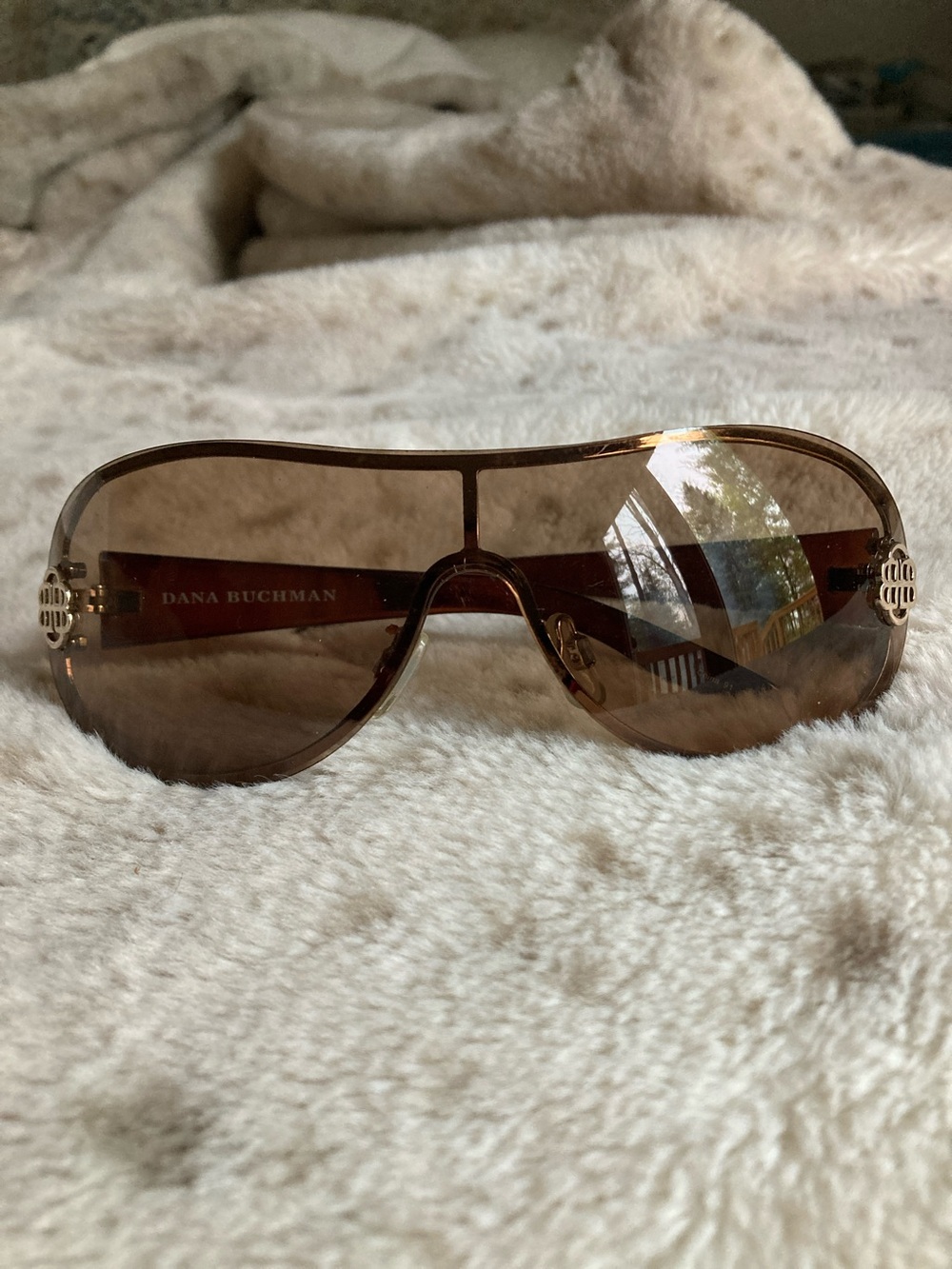 Dana Buchman Brown Gradient Shield Sunglasses with Gold Accents